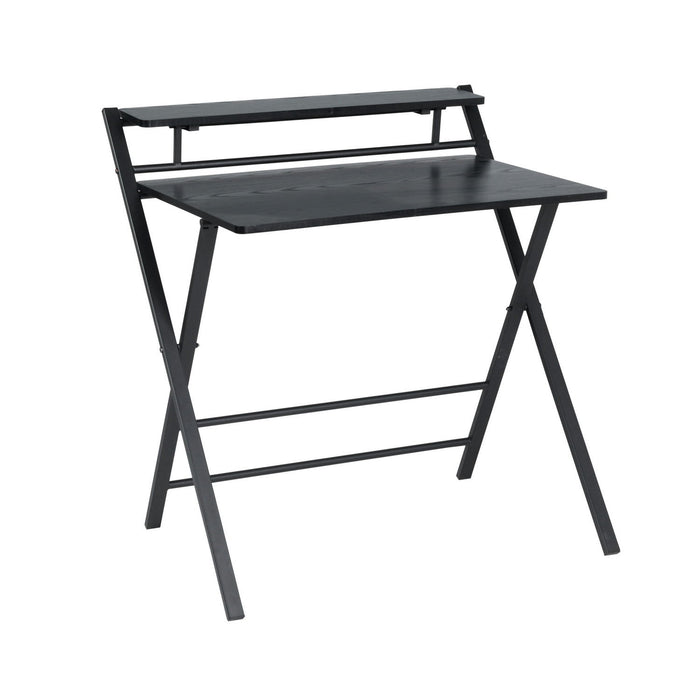 32.1" Folding Desk, 2 Tier Foldable Writing Table Assembled Saves Space For Home Office Study, Metal Frames / Wood Top Laptop Table Computer Desk, Black