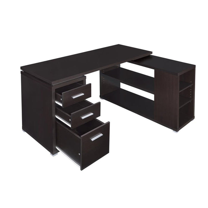 L-Shape Office Desk With Drawers And Shelves, Cappuccino
