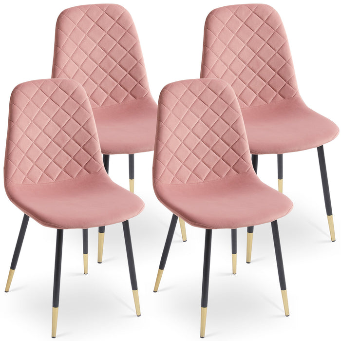 Pink Velvet Tufted Accent Chairs With Golden Color Metal Legs, Modern Dining Chairs For (Set of 4)
