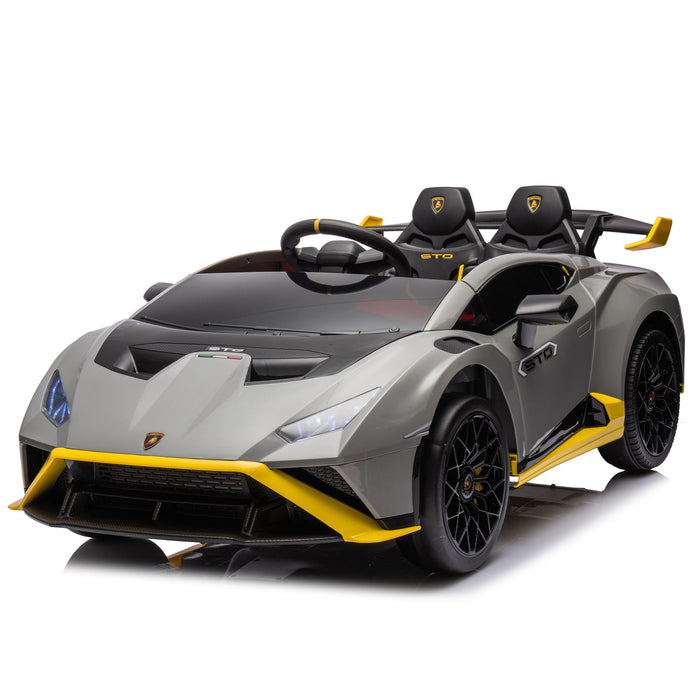 Lamborghini Huracan Sto 24V Kids Electric Ride - On Dri Feet Car: Speeds 1.86 - 5.59 Mph, Ages 3 - 8, Foam Front Wheels, 360° Spin, LED Lights, Dynamic Music, Early Learning, USB Port, Dri Feet Feature - Gray
