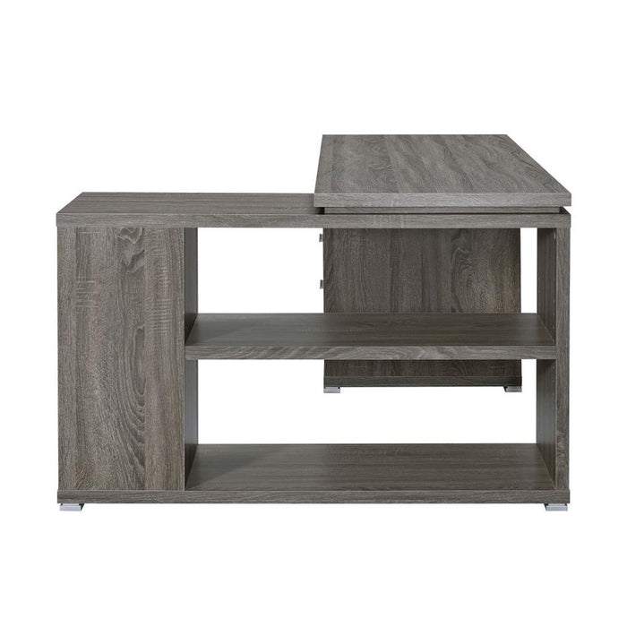 L-Shape Office Desk With Drawers And Shelves, Weathered Grey