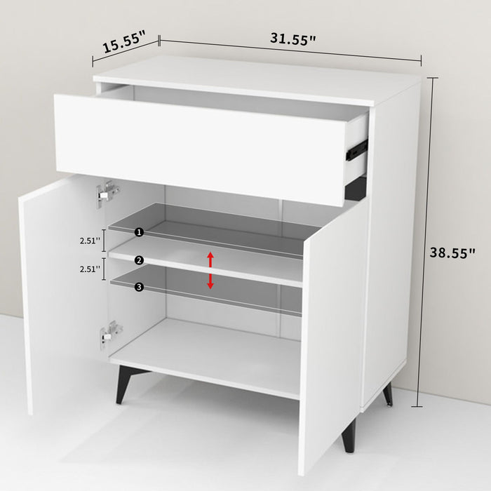 Two Doors And One Drawer Modern Accent Cabinet - White