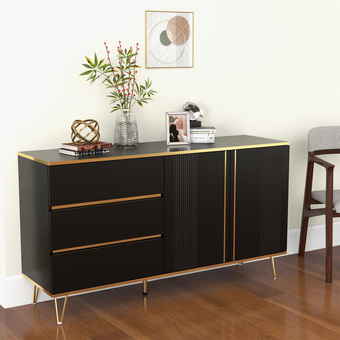 3 Drawers And 2 Doors Light Luxury Sideboard Buffet Cabinet - Black / Gold