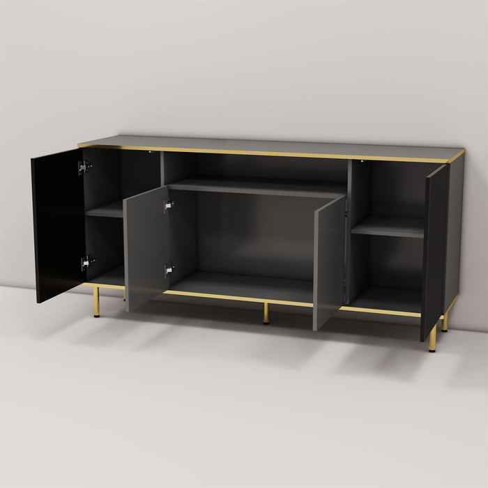 Buffet Cabinet Sideboards And Buffets With 3 Cabinet 4 Doors Adjustable Shelves & Open Shelf