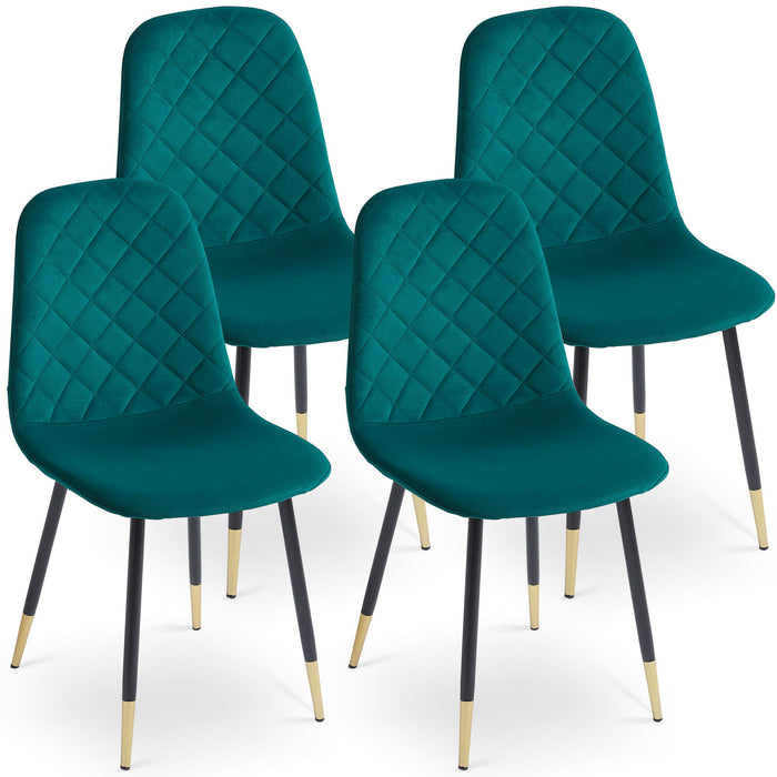 Dark Green Velvet Tufted Accent Chairs With Golden Color Metal Legs, Modern Dining Chairs For (Set of 4)