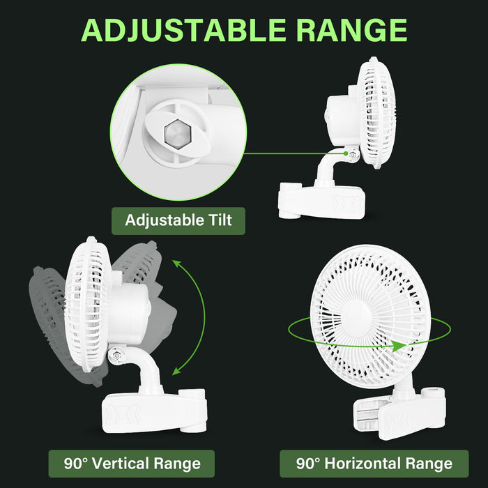 Healsmart 6 " Grow Tent Poles Clip Fan, Monkey Fan, Manually Adjustable 90° Angles, 15W, 2 - Speeds Control, 63" Cord Length, White