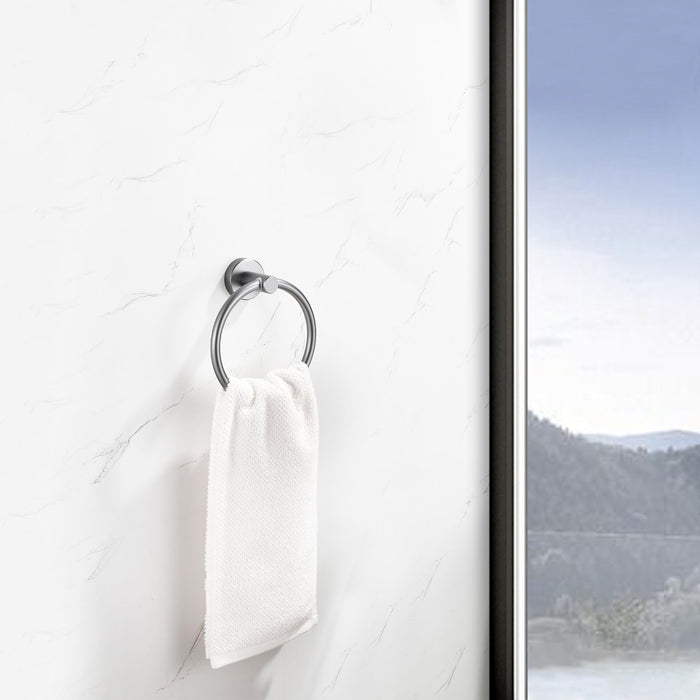 Towel Ring Gun Grey, Bath Hand Towel Ring Thicken Space Aluminum Round Towel Holder For Bathroom