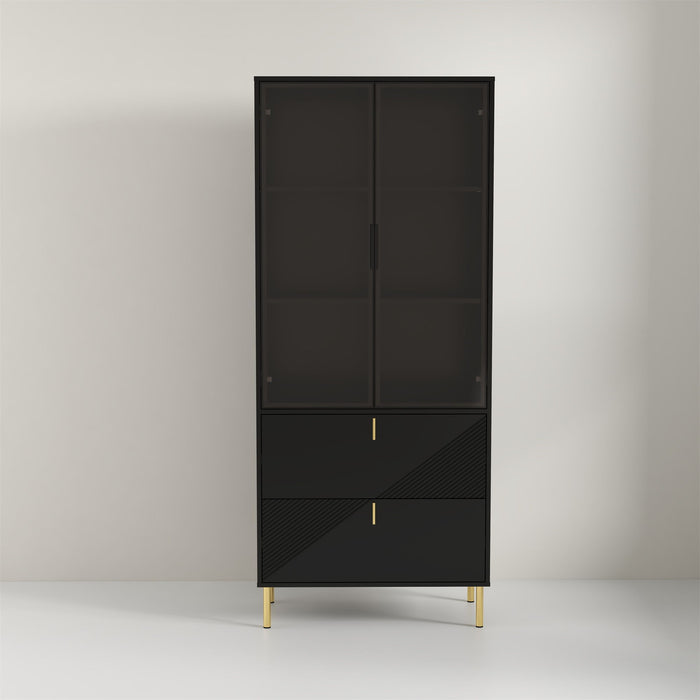 Black Light Luxury Wine Cabinet With Two Drawers And One Door