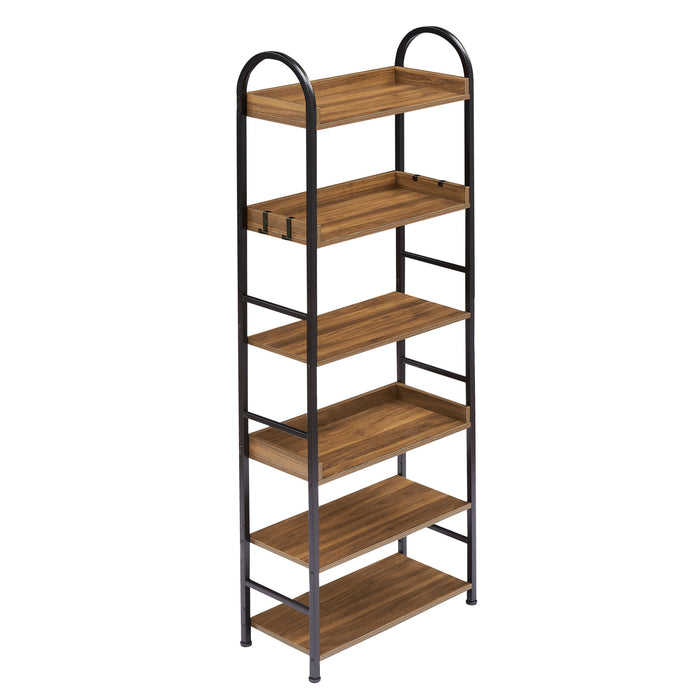 70.8" Tall Bookshelf, 6-Tier Shelves With Round Top Frame, MDF Boards, Adjustable Foot Pads, Brown