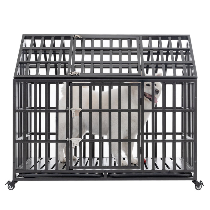 Heavy Duty Dog Crate Large Dog Cage Strong Metal Dog Kennels And Crates For Large Dogs With 4 Lockable Wheels