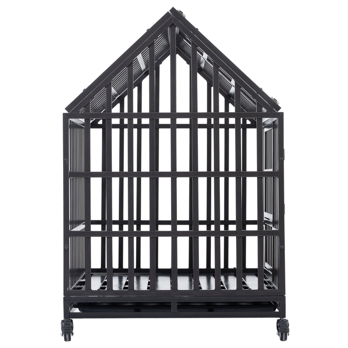 Heavy Duty Dog Cage Pet Crate With Roof & Window On Roof