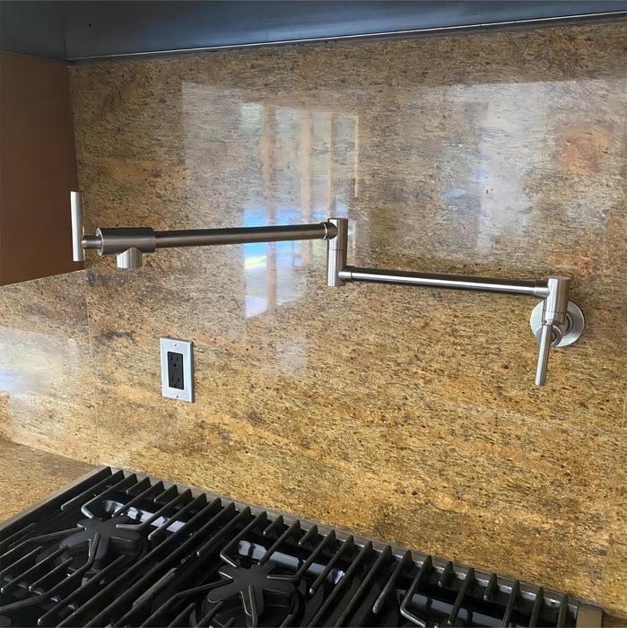 Pot Filler Faucet Wall Mount, Brushed Nickel Finish And Dual Swing Joints Design