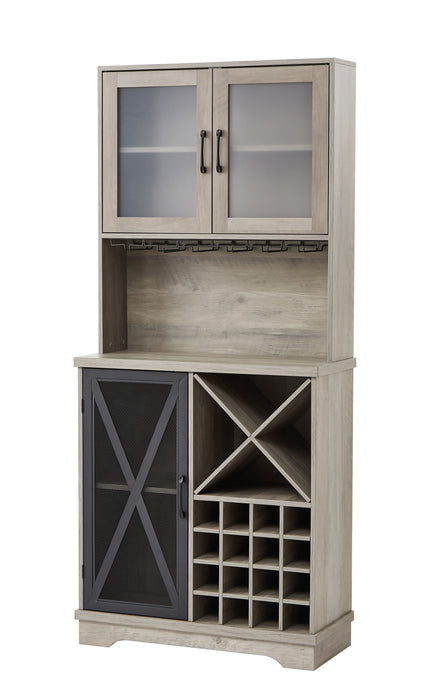 Jhx Farmhouse Wine Cabinet, Large Capacity Kitchen Sideboard Storage Cabinet With Wine Rack And Glass Holder, Adjustable Shelf And 16 Square Compartments (Gray, 31.50" W x 13 4" D x 71.06"H)
