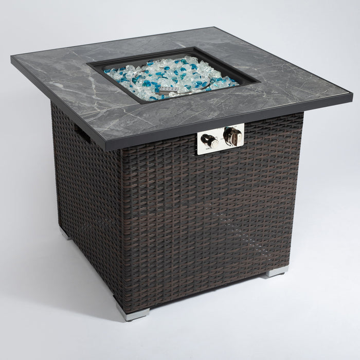 30" Outdoor Fire Table Propane Gas Fire Pit Table With Lid Gas Fire Pit Table With Glass Rocks And Rain Cover