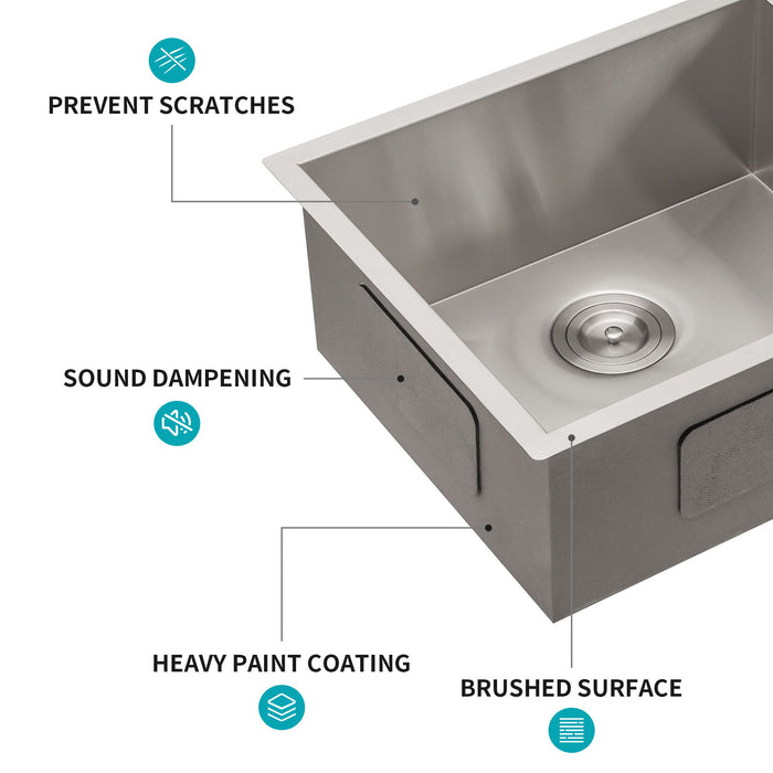 23 Inch Undermount Sink - Single Bowl Stainless Steel Kitchen Sink 18 Gauge 9 Inch Deep Kitchen Sink Basin