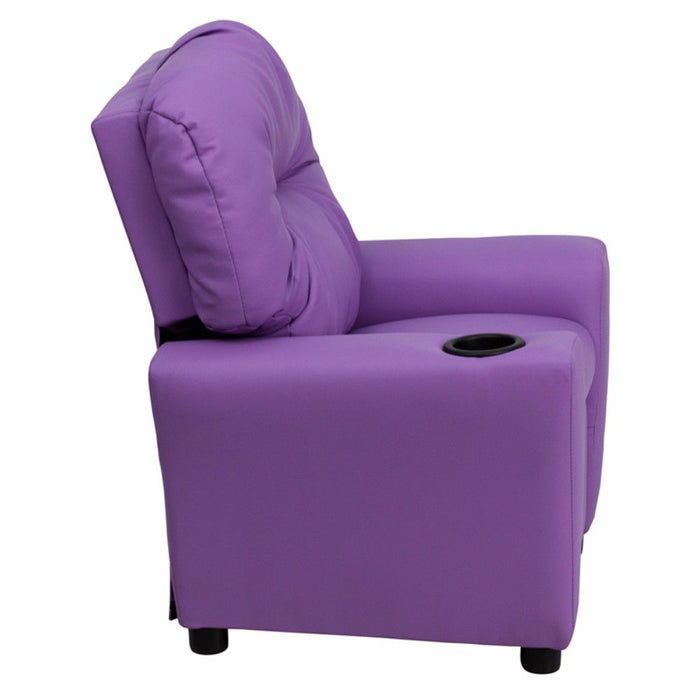 Offex Contemporary Vinyl Kids Recliner With Cup Holder Lavender