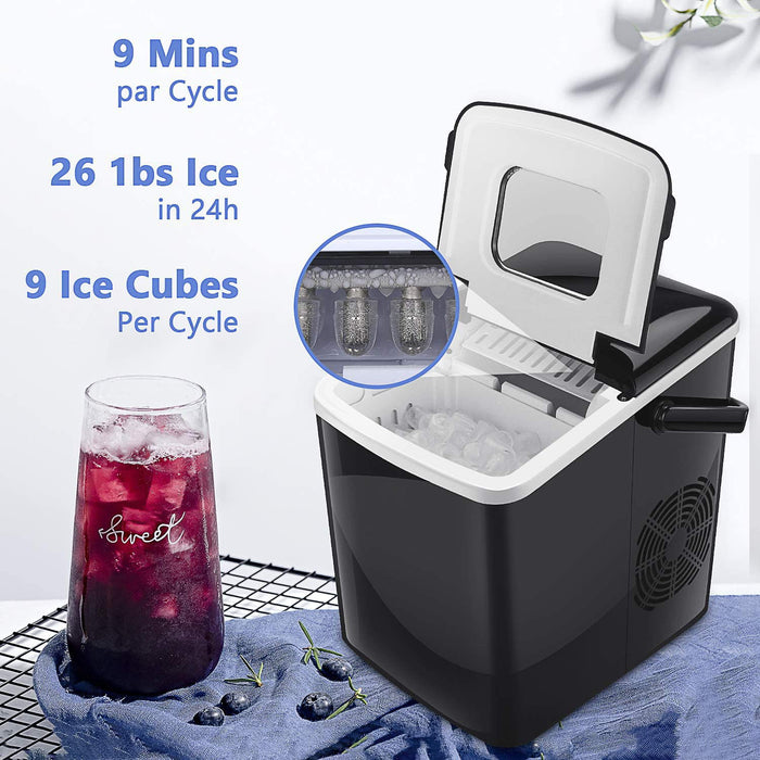 Portable Ice Maker 9 Cubes Ready In 9 Min / 26Lbs Per 24H With 2 Optional Ice Cube Sizes