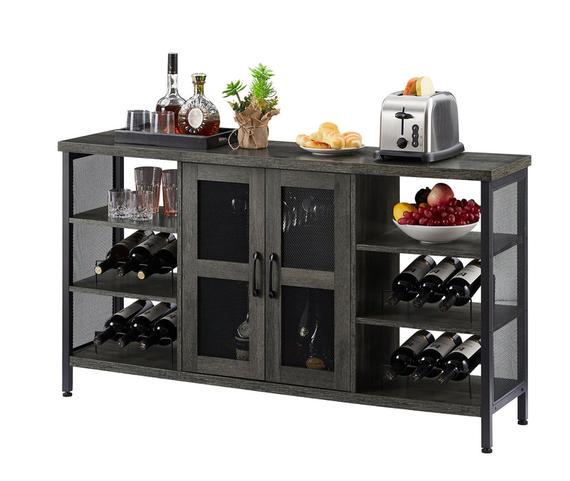 Jhx Industrial Wine Bar Cabinet, Liquor Storage Credenza, Sideboard With Wine Racks & Stemware Holder (Dark Gray, 55.12''W X 13.78''D X 30.31' ' H)