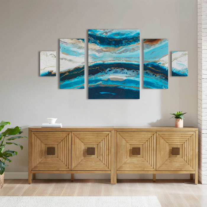 Midnight Tide Blue Abstract 5 Piece Canvas Wall Art Set