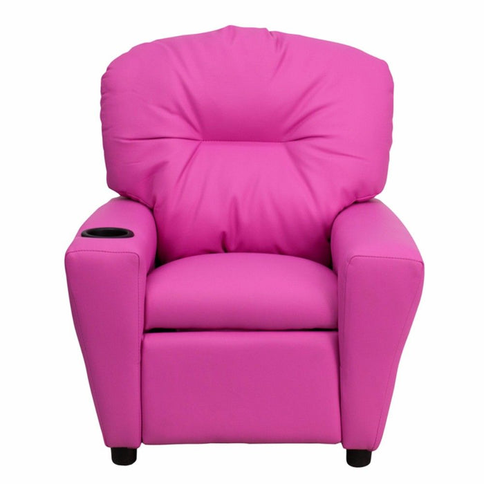 Contemporary Hot Pink Vinyl Kids Recliner With Cup Holder