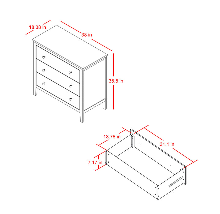 3 Drawer Dresser - Gray