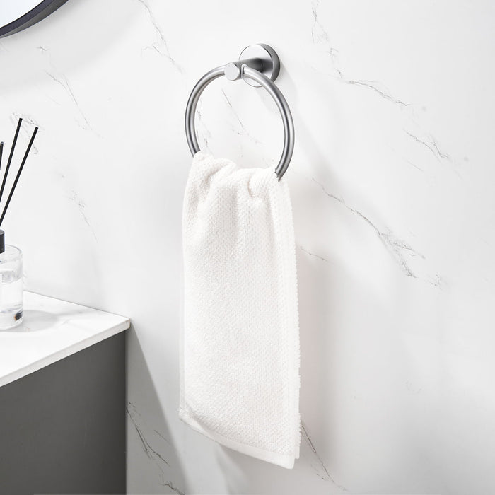 Towel Ring Gun Grey, Bath Hand Towel Ring Thicken Space Aluminum Round Towel Holder For Bathroom