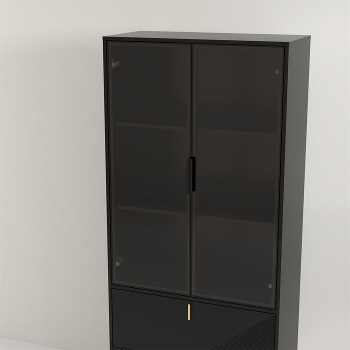Black Light Luxury Wine Cabinet With Two Drawers And One Door