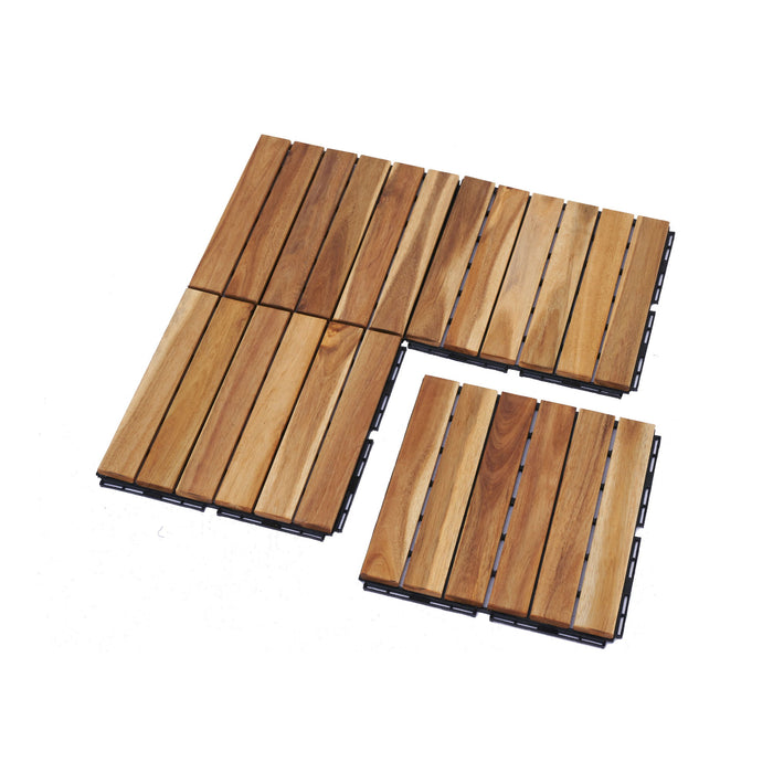 30 Pieces Interlocking Deck Tiles Striped Pattern, 12 X 12" Square Yellow Acacia Hardwood Outdoor Flooring For Patio, Bancony, Pool Side