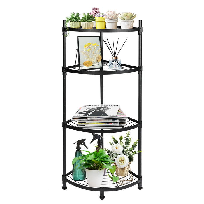 Yssoa 4 Tier Corner Display Rack MultiPurpose Metal Shelving Unit, Bookcase Storage Rack Plant Stand For Living Room, Home Office, Kitchen, Small Space, 1 - Pack, Black