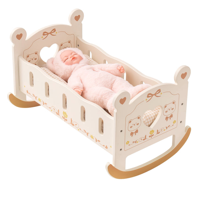 Baby Crib, Rocking Wooden Play Cradle For Dolls, Best Gift For Kids And Dementia Elderly (Brown)