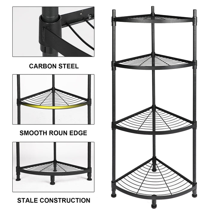 Yssoa 4 Tier Corner Display Rack MultiPurpose Metal Shelving Unit, Bookcase Storage Rack Plant Stand For Living Room, Home Office, Kitchen, Small Space, 1 - Pack, Black