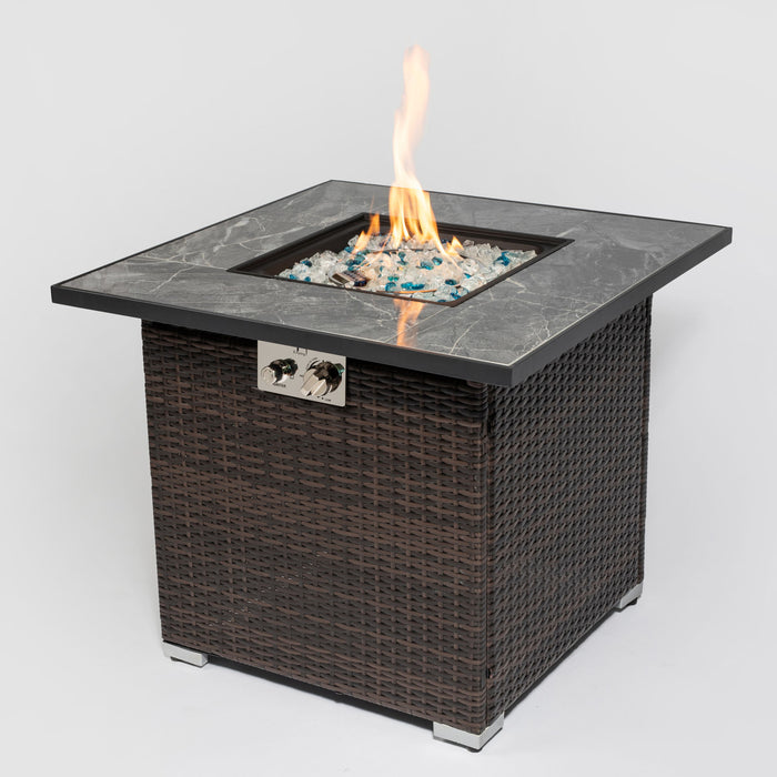 30" Outdoor Fire Table Propane Gas Fire Pit Table With Lid Gas Fire Pit Table With Glass Rocks And Rain Cover