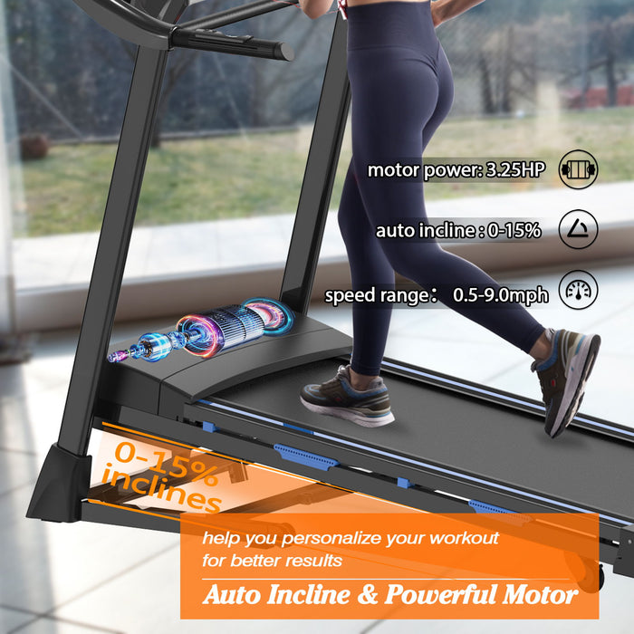 Treadmills For Home, Electric Treadmill With 15% Automatic Incline, Foldable 3. 25Hp Workout Running Machine Walking, Double Running Board Shock Absorption Pulse Sensor Bluetooth Speaker App Fitshow.