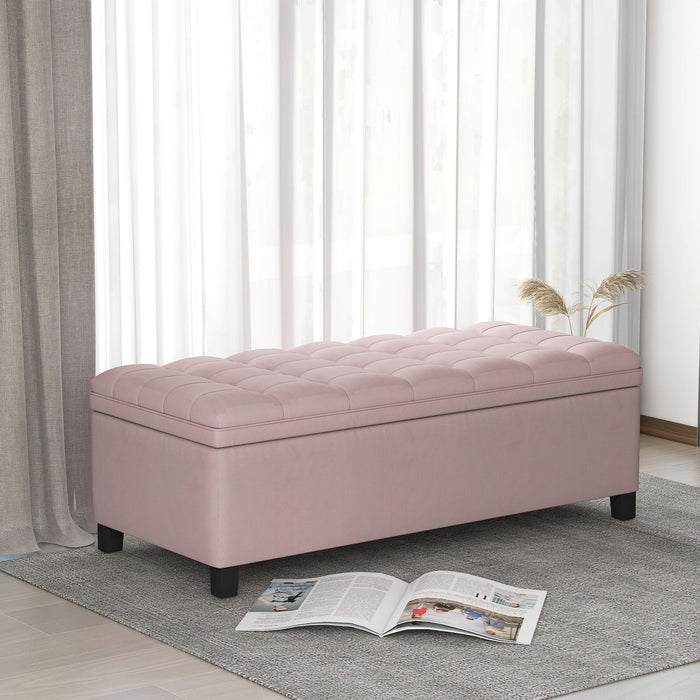 U-Stye Upholstered Flip Top Storage Bench With Button Tufted Top Pink