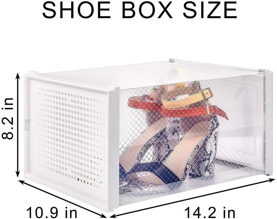 Storage Shoe Box, Foldable Clear Sneaker Display Box, Stackable Storage Bins Shoe Container Organizer, 6 Pack White, X Large