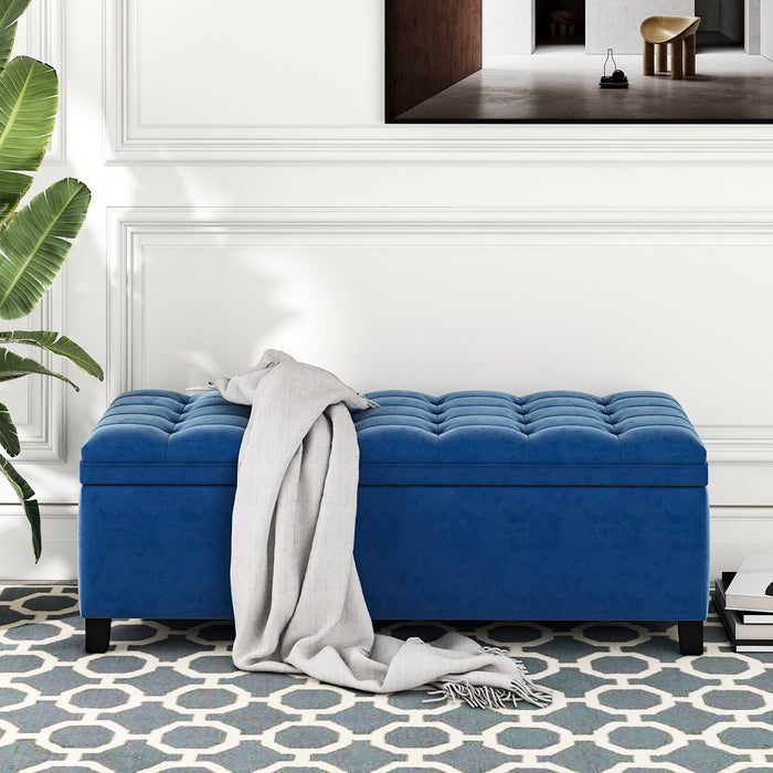U-Stye Upholstered Flip Top Storage Bench With Button Tufted Top - Blue