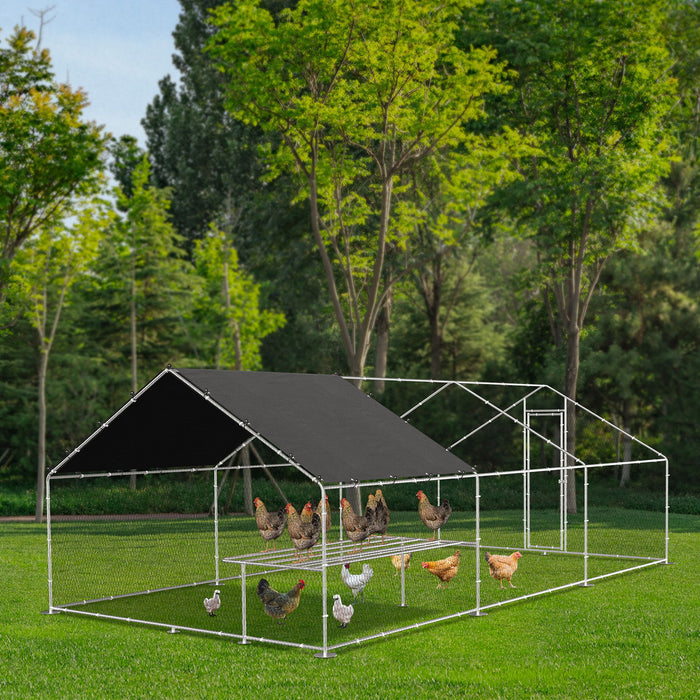 Large Metal Chicken Coop, Walk-Inch Chicken Coop, Galvanized Wire Poultry Chicken Coop, Rabbit Duck Coop With Waterproof And Uv Protection Cover For Outdoor