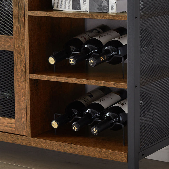 Jhx Industrial Wine Bar Cabinet, Liquor Storage Credenza, Sideboard With Wine Racks & Stemware Holder (Hazelnut Brown, 55.12''W X 13.78''D X 30.31' ' H)