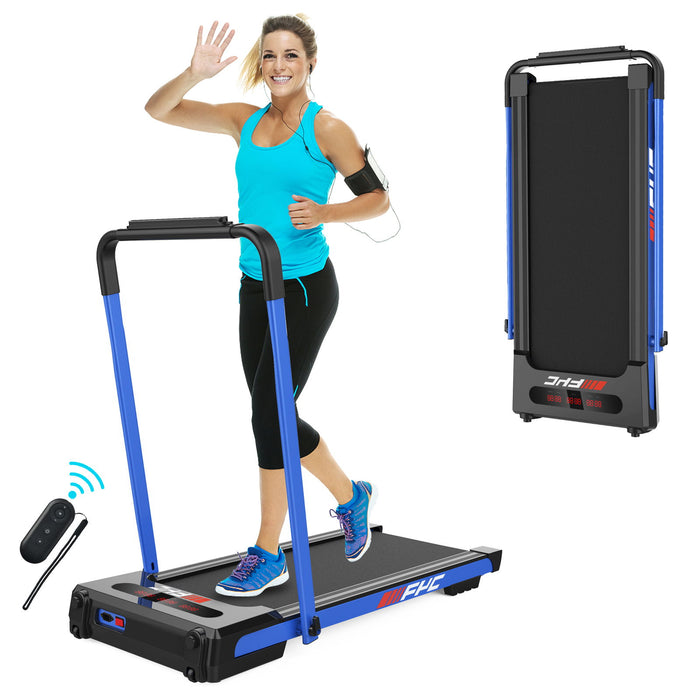 Fyc 2 In 1 Under Desk Treadmill 2. 5 Hp Folding Treadmill For Home, Installation Free Foldable Treadmill Compact Electric Running Machine, Remote Control & Led Display Walking Running Jogging, Blue