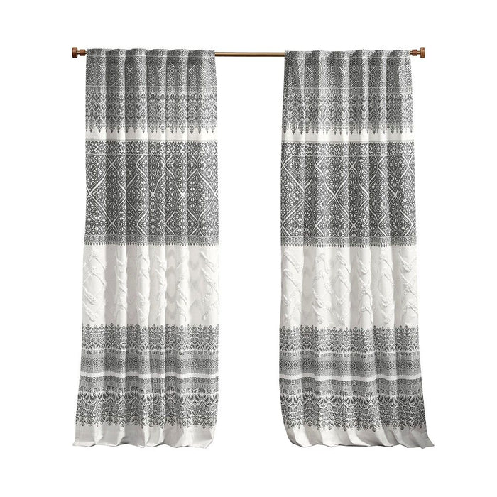 Mila Cotton Printed Curtain Panel With Chenille Detail And Lining