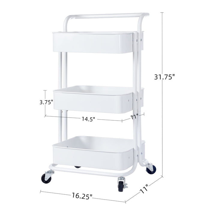 3 Tier Rolling Storage Utility Cart, Heavy Duty Craft Cart With Wheels And Handle - White