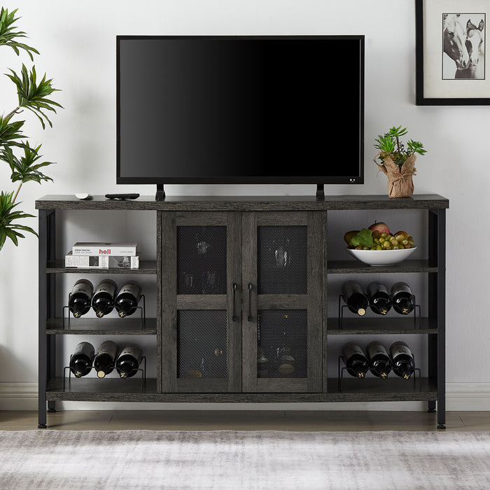 Jhx Industrial Wine Bar Cabinet, Liquor Storage Credenza, Sideboard With Wine Racks & Stemware Holder (Dark Gray, 55.12''W X 13.78''D X 30.31' ' H)
