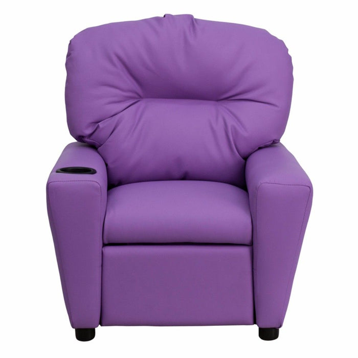 Offex Contemporary Vinyl Kids Recliner With Cup Holder Lavender