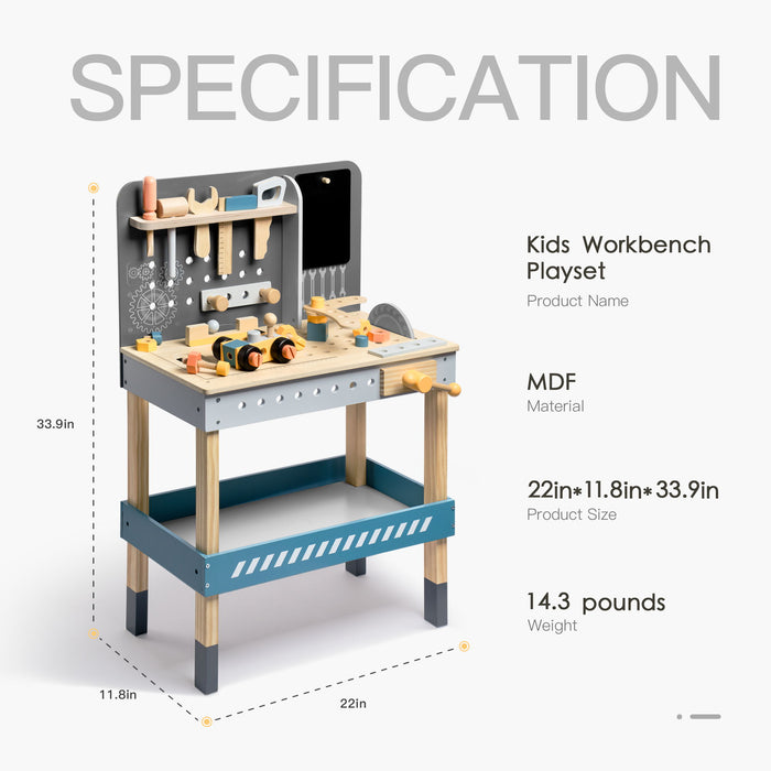 Modern Wooden Workbench With Blackboard For Kids, Tool Playset For Kids And Toddlers, Play Construction Sets For Kids