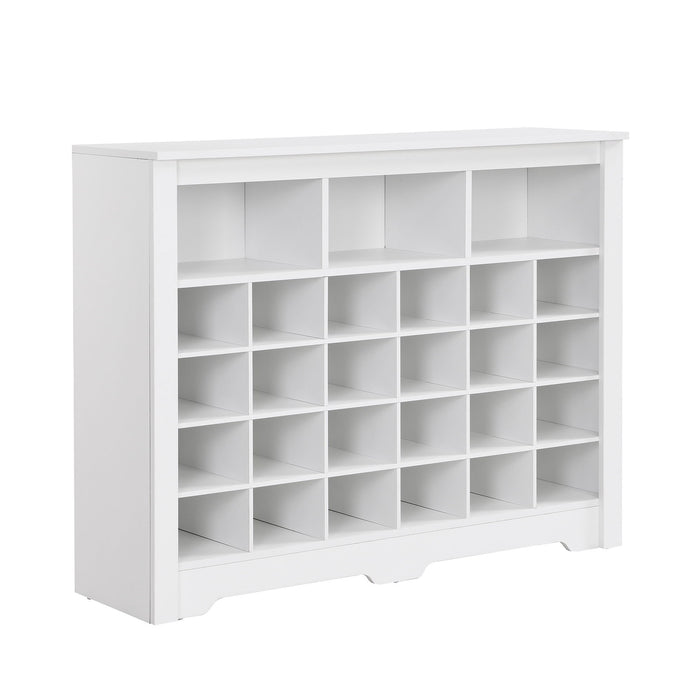 On-Trend Sleek Design 24 Shoe Cubby Console, Modern Shoe Cabinet With Curved Base, Versatile Sideboard With High-Quality For Hallway, Bedroom, Living Room, White