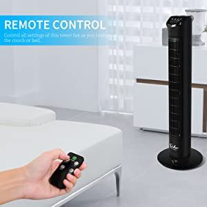 Simple Deluxe 32 Electric Oscillating Tower Fan With Remote Control For Indoor, Bedroom And Home Office, Black