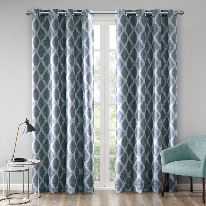 Printed Ikat Blackout Curtain Panel In Navy