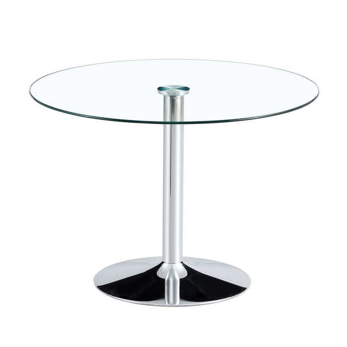 Modern Minimalist Circular Dining Table With Glass Top And Electroplated Metal Legs For Restaurants And Living Rooms - Silver / Transparent
