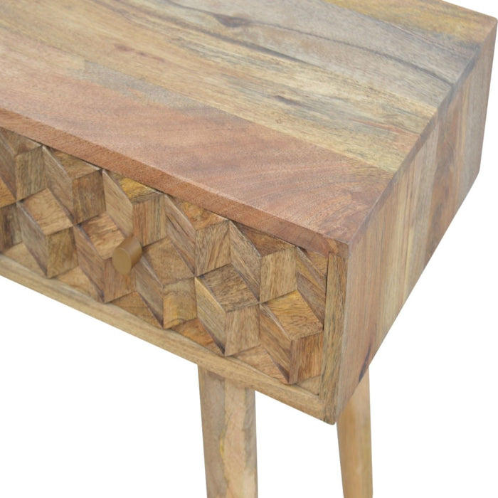 Cube Carved Console Table - Light Brown