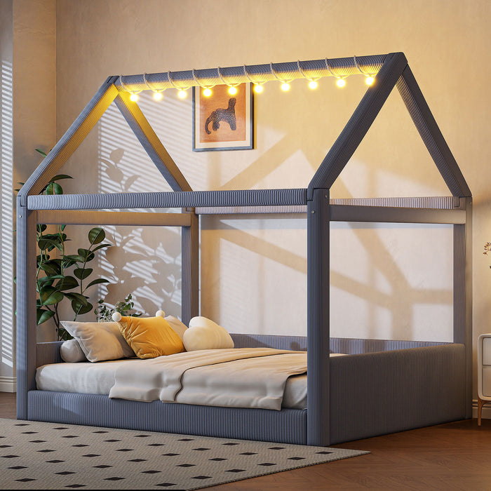 Upholstered House Style Daybed With LED Light Strips